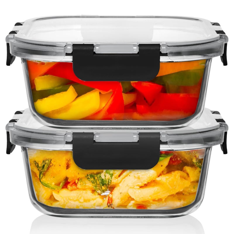 Razab 2 PC 1200ML / 41 Oz Glass Food Storage Containers with Lids - Airtight & Leakproof - Microwave/Oven/Freezer Safe - BPA Free - Ideal for Meal Prep, Storing Leftover & Lunch - Image 1